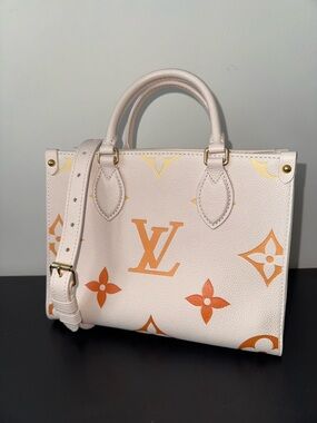Louis Vuitton Cream and Orange Giant Monogram Empreinte On The Go Tote Purse